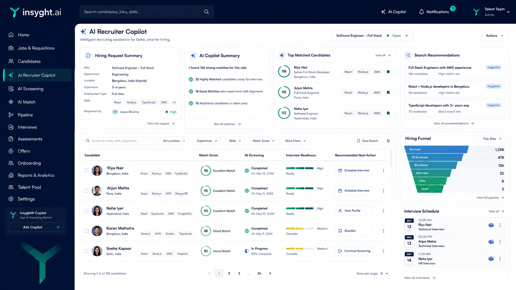 InsyghtAI virtual recruiter copilot interface